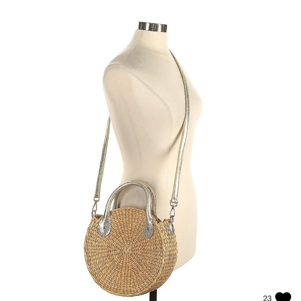 POOLSIDE Maxine round straw Ratan tote bag crossbody - Picture 2 of 4
